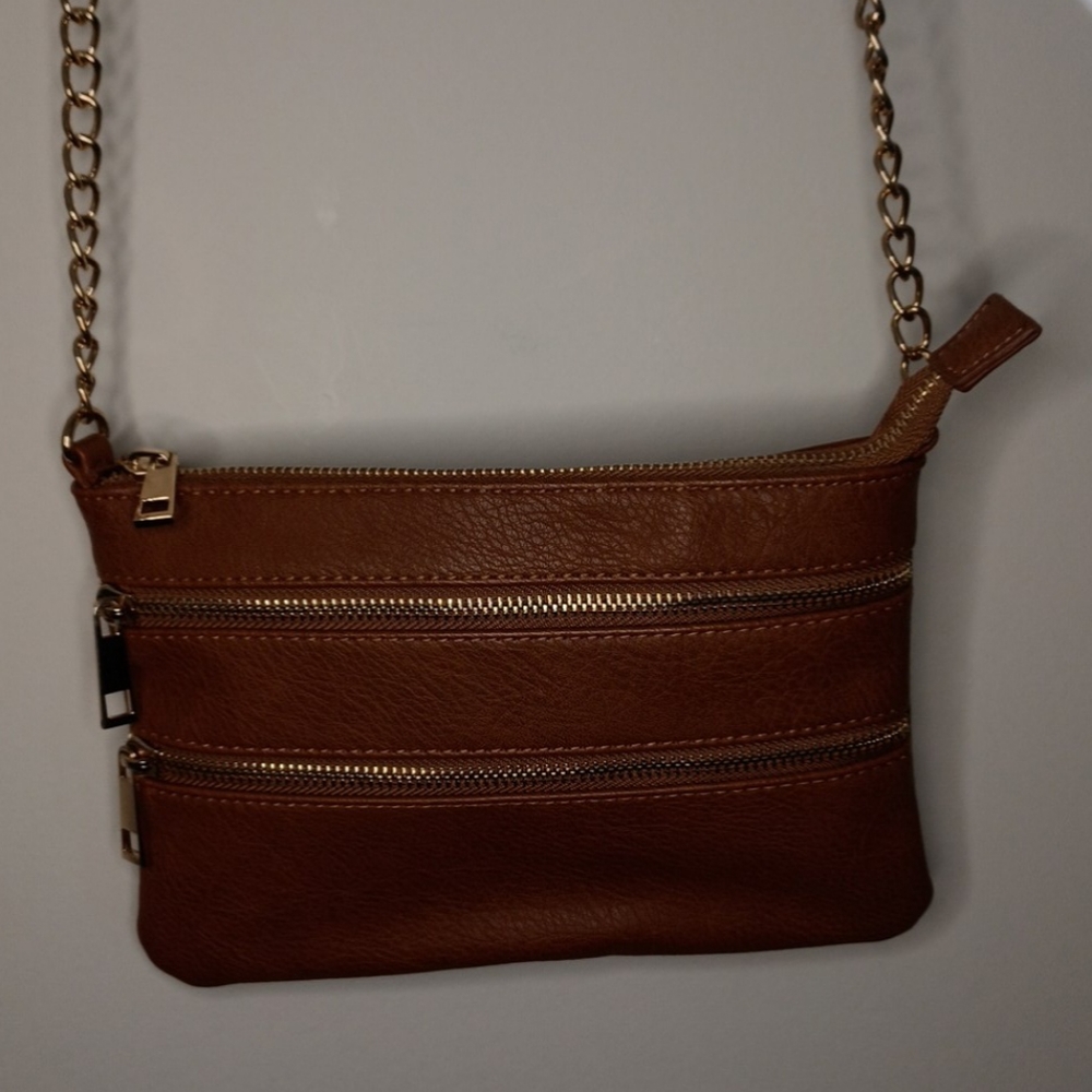 K-Studio Tan Leather Purse w/ Gold Chain  Strap